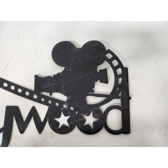 VINTAGE Black Metal Hollywood Wall Sign Mid Century Modern Hanging Decor 22"x9" - Picture 3 of 7